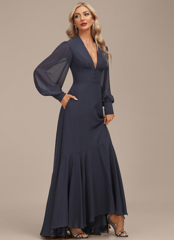 Robe Manche Longue Fluide Bleu Marine - gallery 1