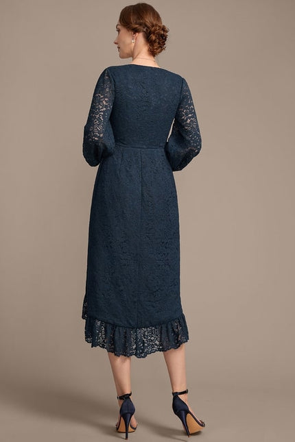 Robe Manche Longue Dentelle Bleu Nuit - gallery 6