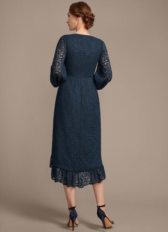 Robe Manche Longue Dentelle Bleu Nuit - gallery 6