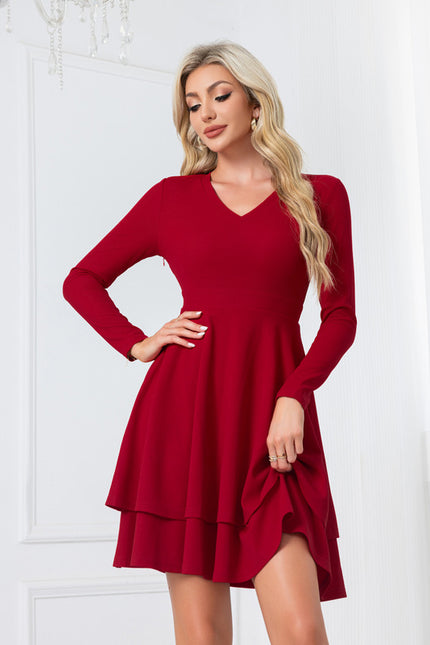 Robe Manche Longue Rouge À Volants - gallery 3