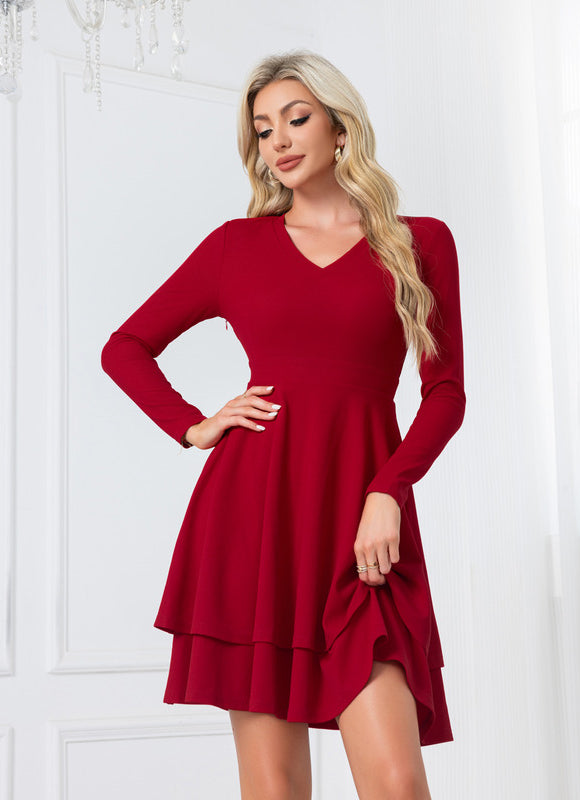 Robe Manche Longue Rouge À Volants - gallery 3