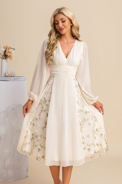 Robe Manche Longue Midi Florale Élégante - gallery 2