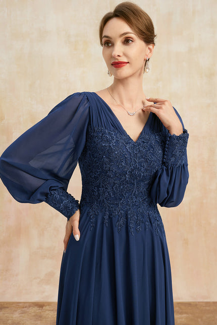Robe Manche Longue Longue Fluide Bleu - gallery 2