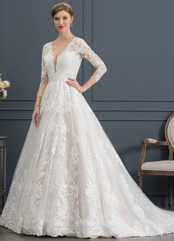 Robe Manche Longue Élégante En Tulle - gallery 7