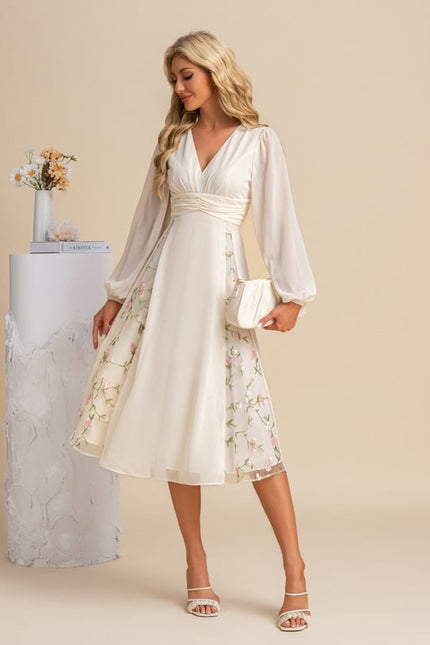 Robe Manche Longue Midi Florale Élégante