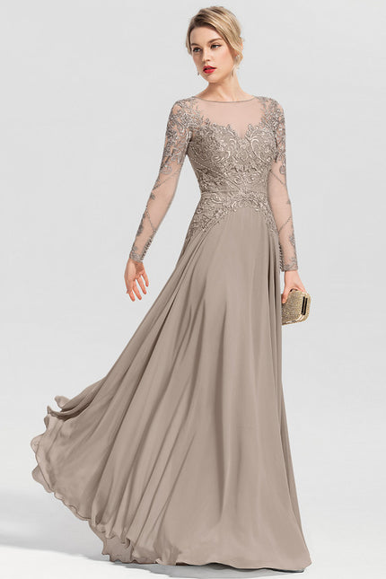 Robe Manche Longue Élégante Beige