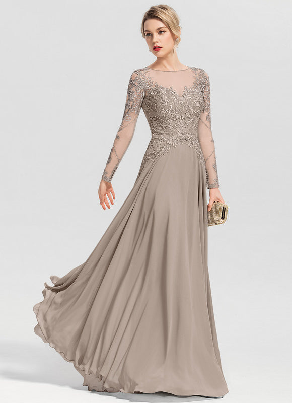 Robe Manche Longue Élégante Beige