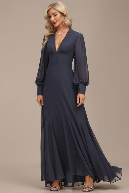 Robe Manche Longue Fluide Bleu Marine - gallery 5