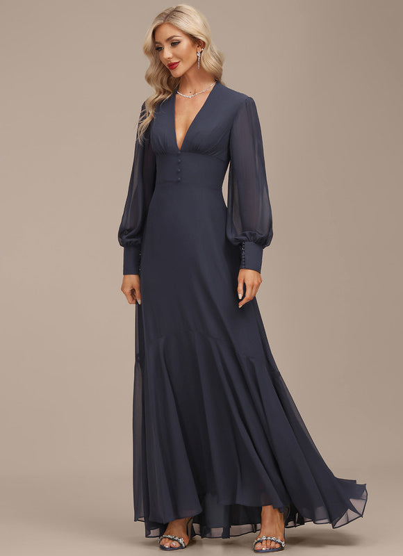Robe Manche Longue Fluide Bleu Marine - gallery 5