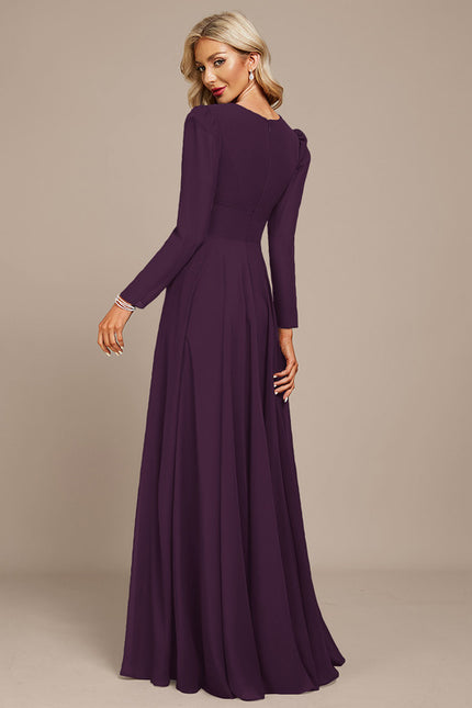 Robe Manche Longue Mousseline Marine - gallery 6