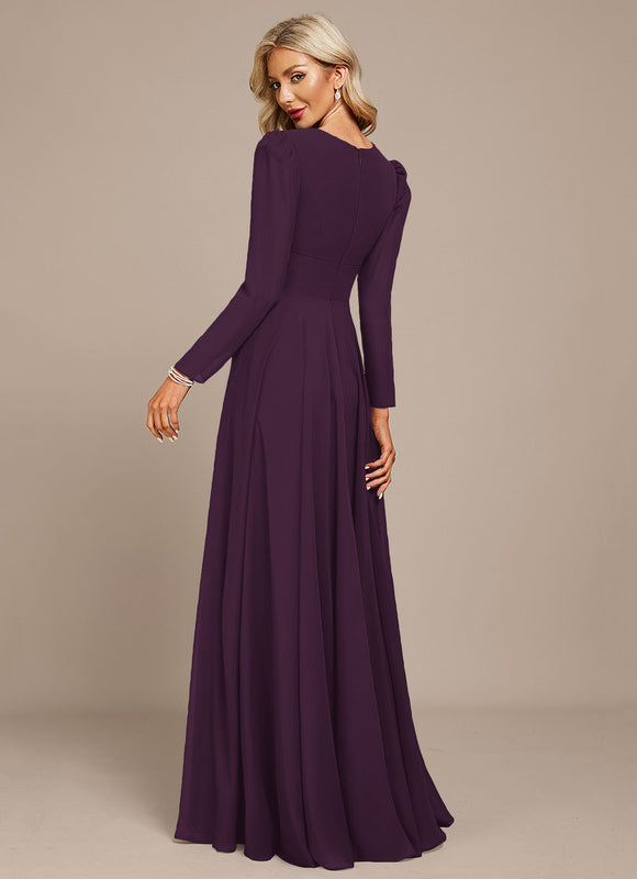 Robe Manche Longue Mousseline Marine - gallery 6