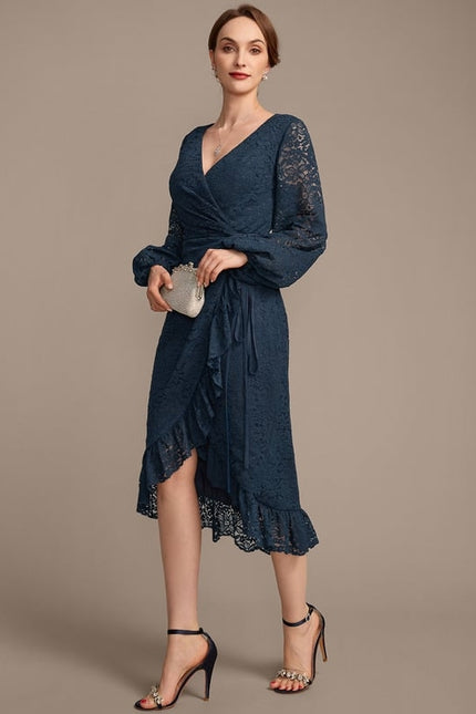 Robe Manche Longue Dentelle Bleu Nuit