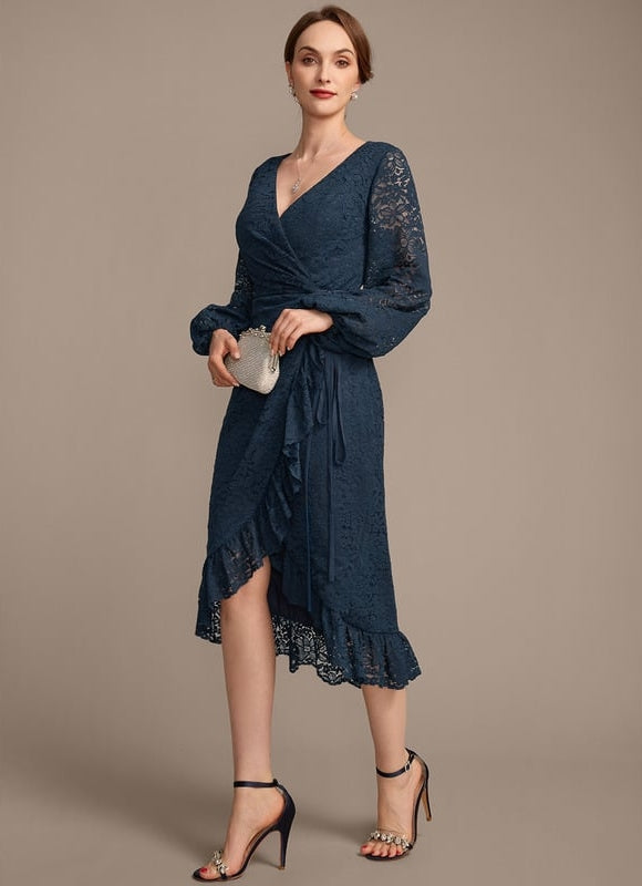 Robe Manche Longue Dentelle Bleu Nuit
