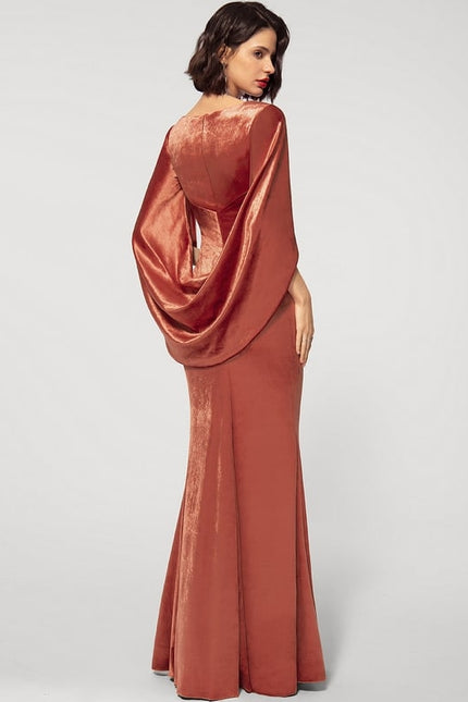 Robe Manche Longue Velours Saumon - gallery 3