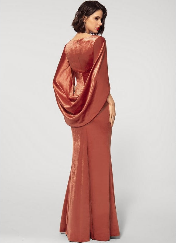 Robe Manche Longue Velours Saumon - gallery 3