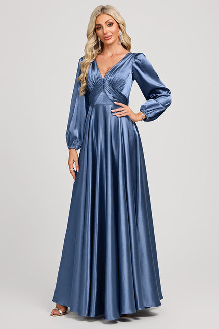Robe Demoiselle D'Honneur Satin Manche Longue - gallery 1