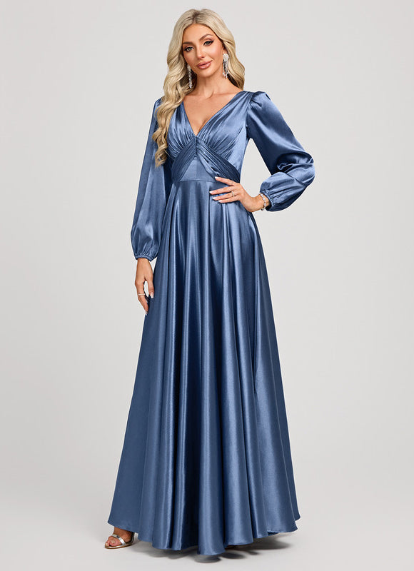 Robe Demoiselle D'Honneur Satin Manche Longue - gallery 1