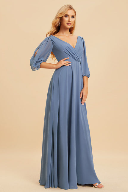 Robe Manche Longue Longue Rose Volants - gallery 2
