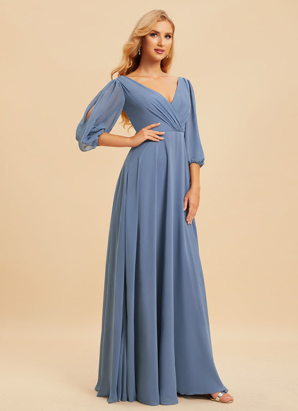 Robe Manche Longue Longue Rose Volants - gallery 2