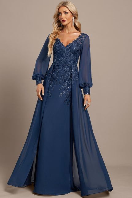 Robe Manche Longue Élégante Bleu Nuit