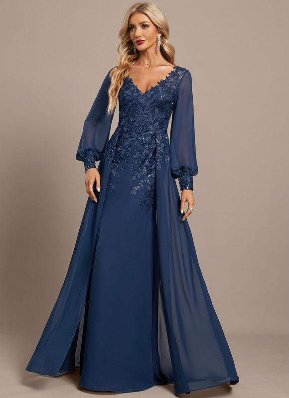 Robe Manche Longue Élégante Bleu Nuit
