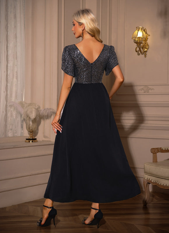 Robe Longue Noire Manche Bouffante - gallery 1