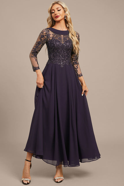Robe Manche Longue Soirée Violette Élégante - gallery 5