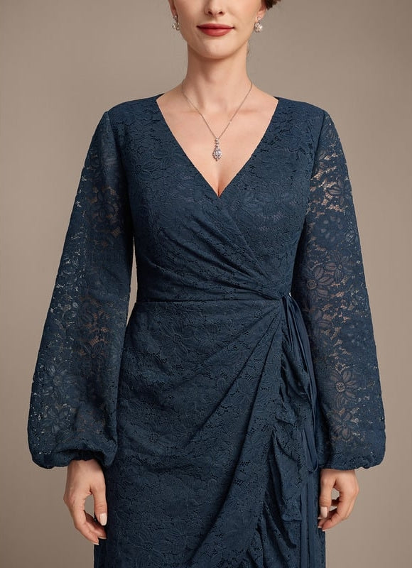 Robe Manche Longue Dentelle Bleu Nuit - gallery 7