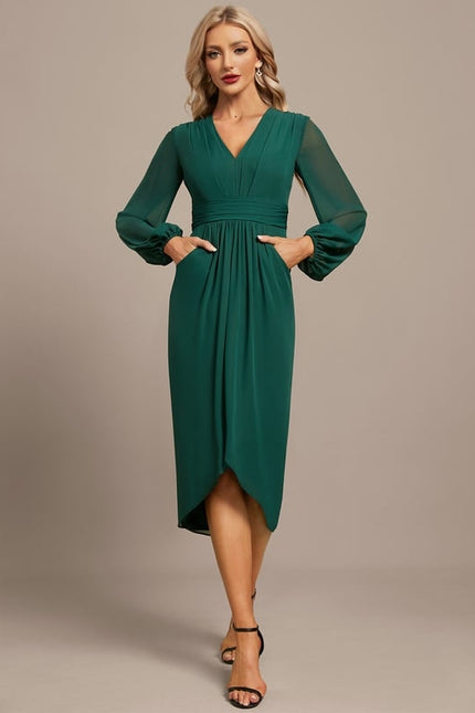 Robe Manche Longue Asymétrique Émeraude - gallery 2
