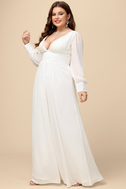 Robe De Soirée Blanche Manche Longue - gallery 7