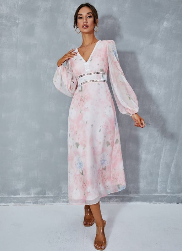 Robe Manche Longue Fleurie Fluide - gallery 2