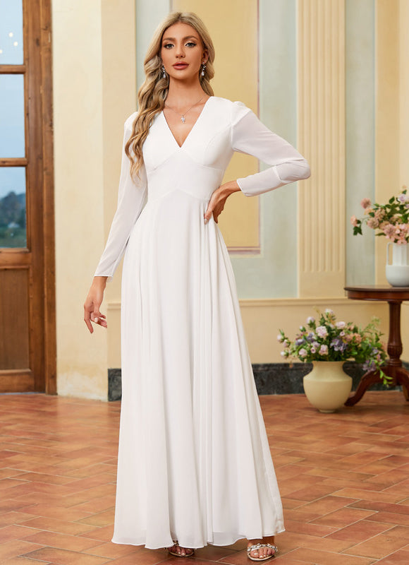 Robe Blanche Longue Manches Longues - gallery 3