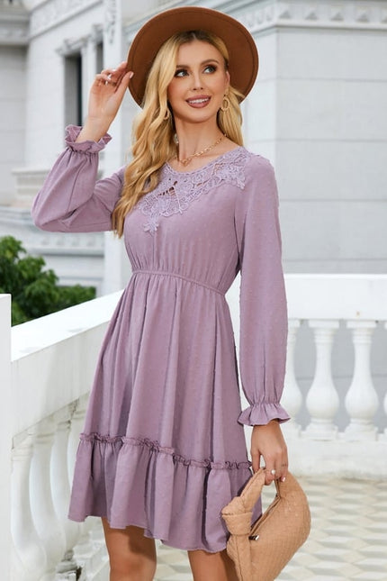 Robe Manche Longue Lilas À Volants - gallery 5