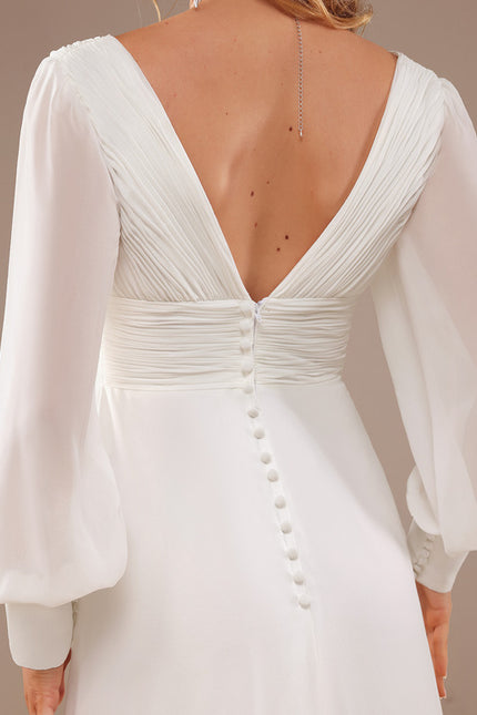 Robe De Soirée Blanche Manche Longue - gallery 4